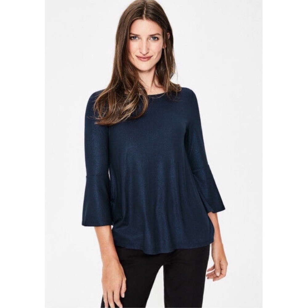 Boden Tess Metallic Glitter Navy Blue Long Bell Sleeve Top Blouse Tunic